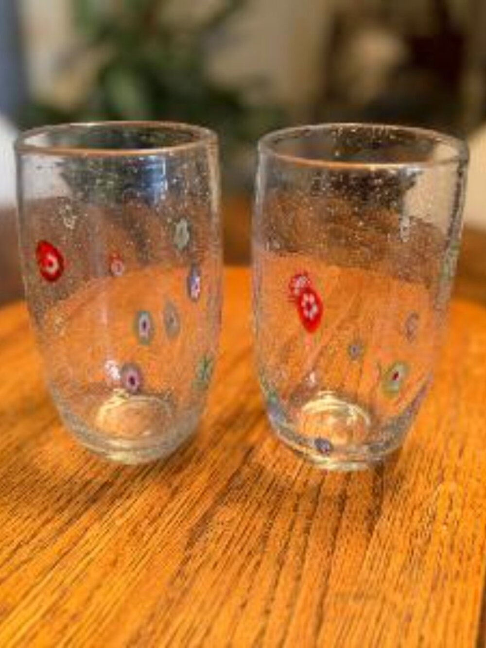 Murano Millefiori Italian Handblown Glass Drinking Glasses Pair